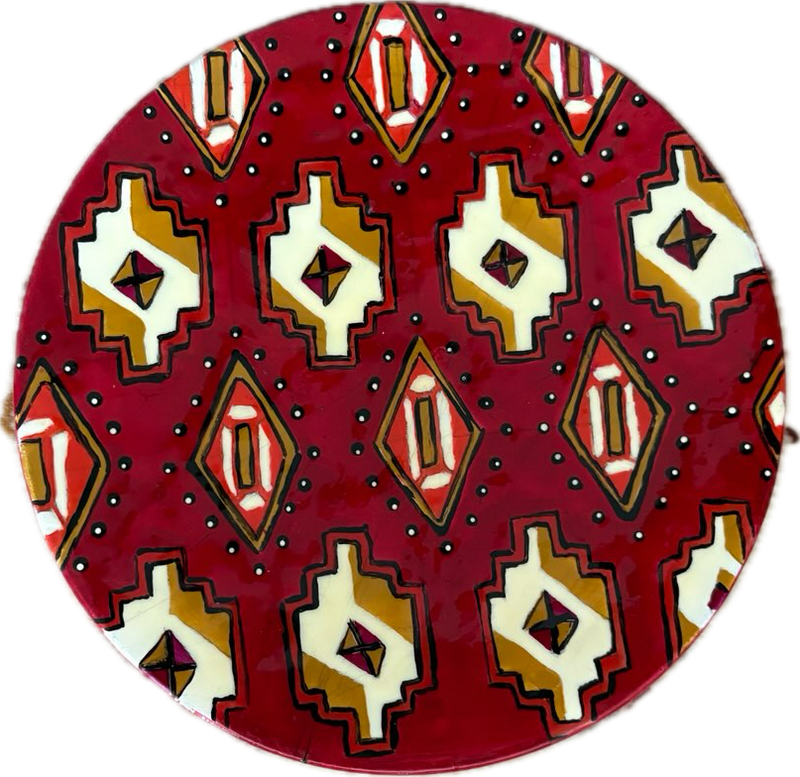 Kilim Plate — crimson handcrafted plate with geometric kilim pattern