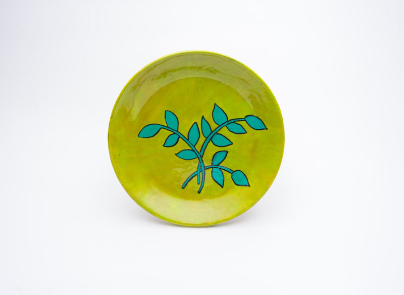 Spring Leaf Plate — bright green plate with teal leaf branches